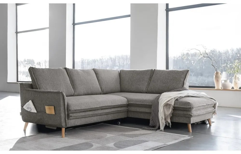 Сив разтегателен ъглов диван (десен ъгъл) Charming Charlie – Miuform