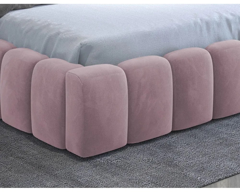 Розово тапицирано двойно легло с място за съхранение и включена подматрачна рамка 140x200 cm Lamica – ELTAP