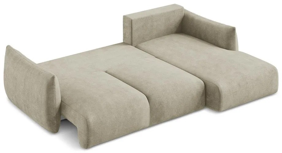 Бежов шенилов сгъваем ъглов диван (десен ъгъл) Leila – Makamii