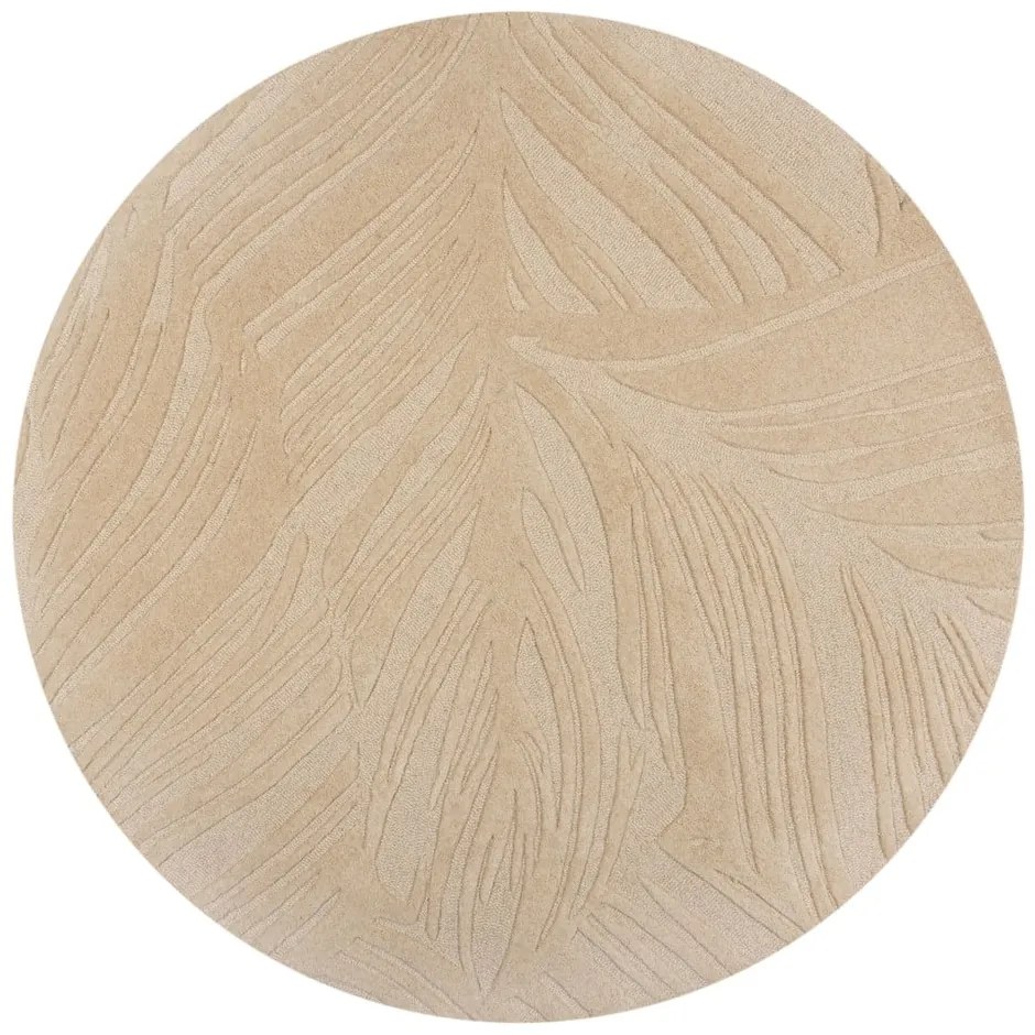 Бежов вълнен кръгъл килим ø 160 cm Leaf - Flair Rugs