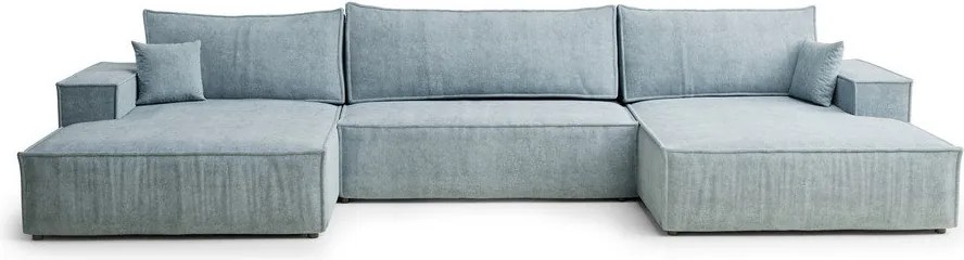 Светлосин шенилов сгъваем/с място за съхранение ъглов диван (U форма) Kyoto – Maison de Rêve