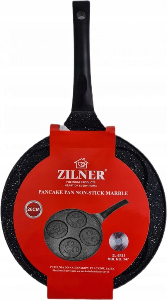 Тиган за палачинки с личица ZILNER ZL 2421, 26 см, 4 различни форми, Мраморно покритие, Черен