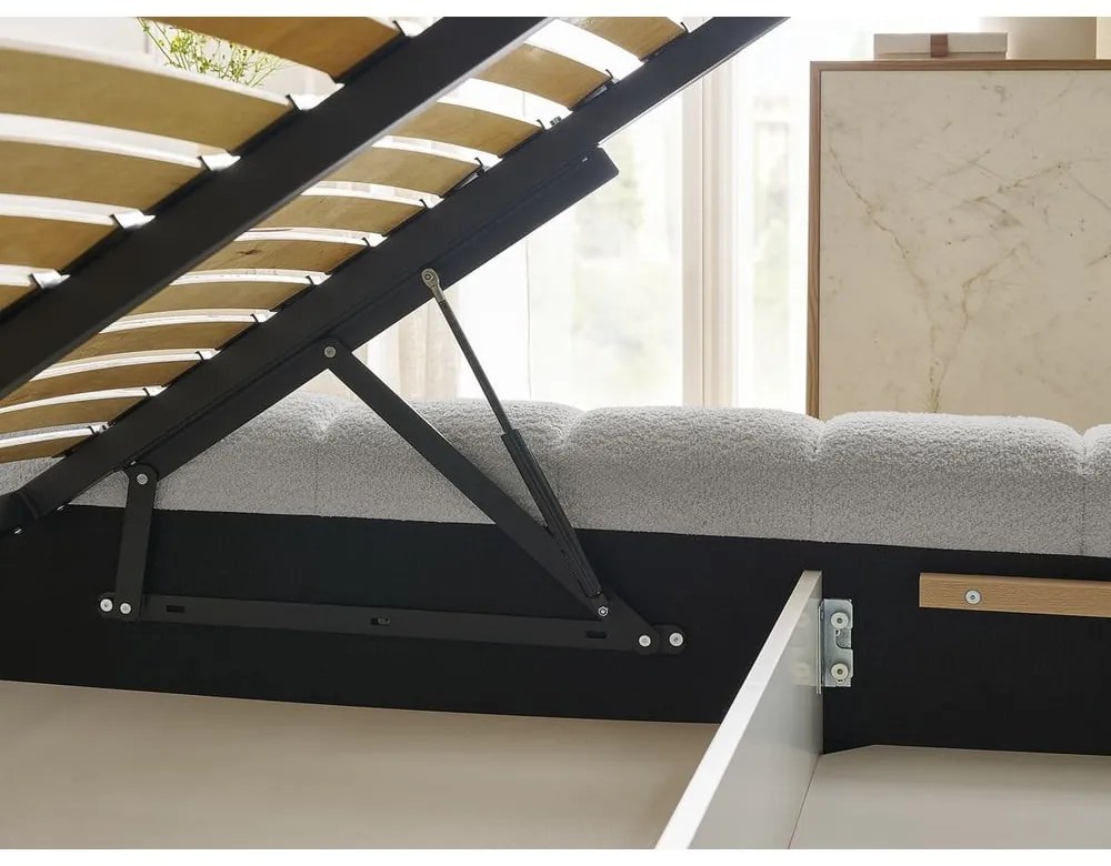 Светлосиво двойно легло 180x200 cm тапицирано с място за съхранение с включена подматрачна рамка Mont Blanc – Bobochic Paris