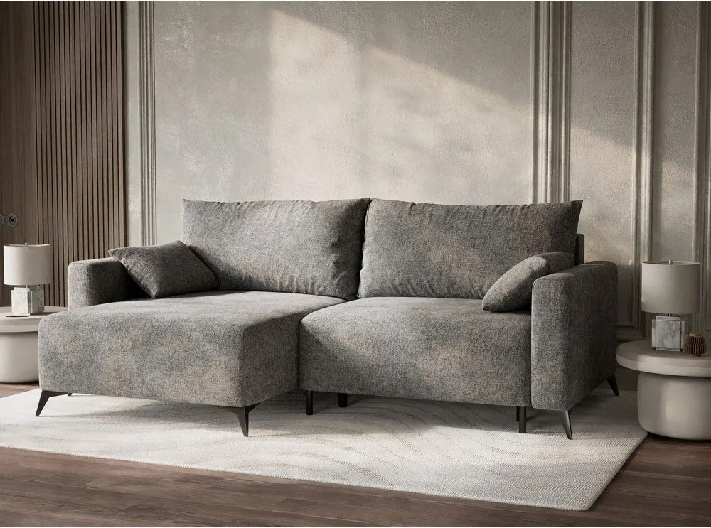 Сив шенилов сгъваем/с място за съхранение ъглов диван (ляв ъгъл) Leon – Maison de Rêve