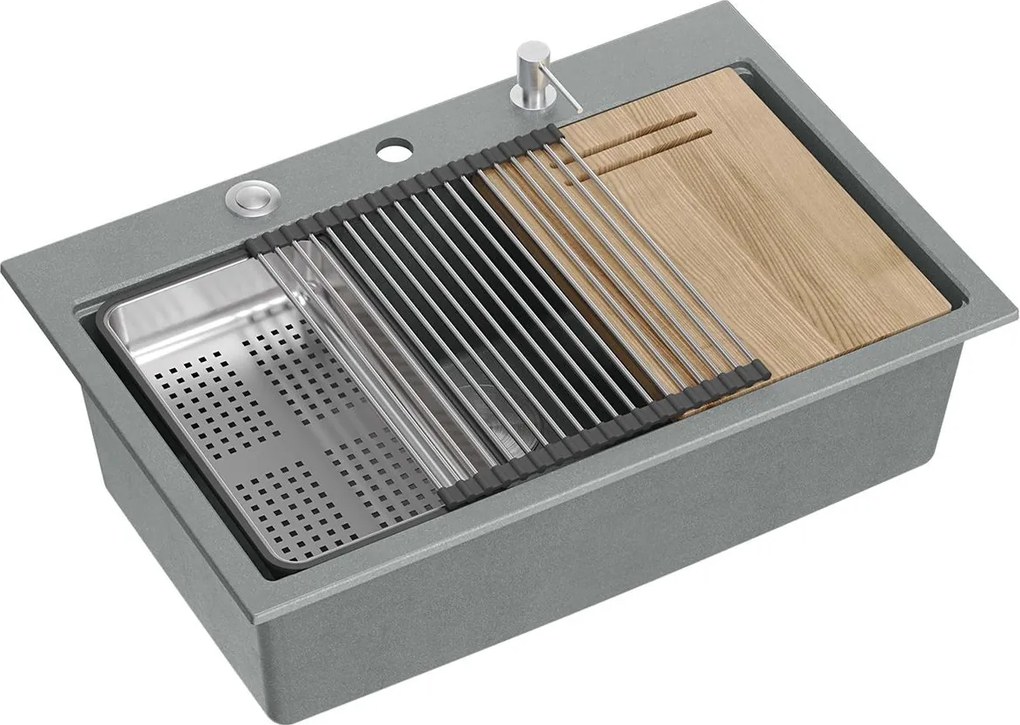 гранитна мивка MARC 110 WORKSTATION Grey Metallic