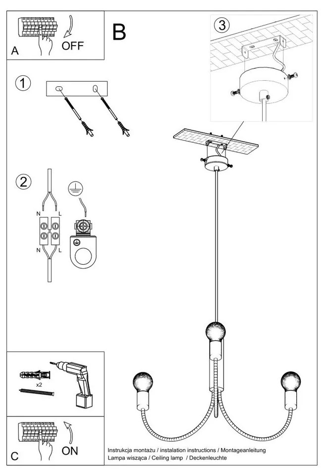Черно висящо осветително тяло ø 45 cm Karim – Sollux