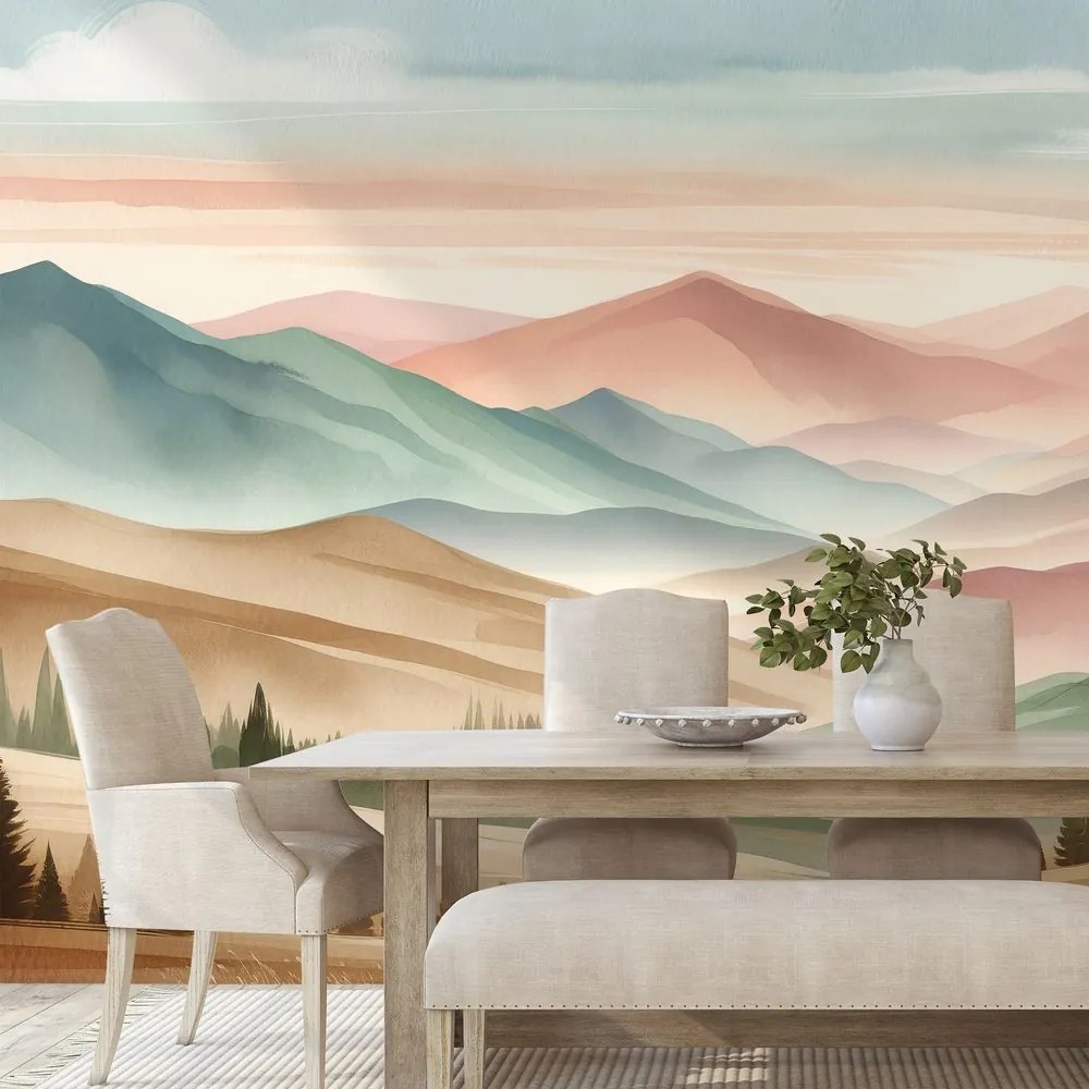 Самозалепващ фототапет – Пастелни планини в акварел
