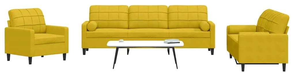 3278457 vidaXL Мека мебел от 3 части с възглавници и болстери жълт, кадифе