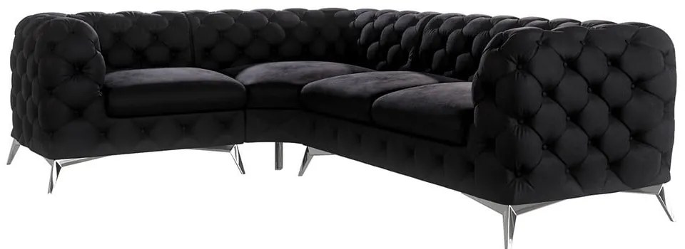 Черен кадифен ъглов диван (ляв ъгъл/L форма) Chelsea – Ropez