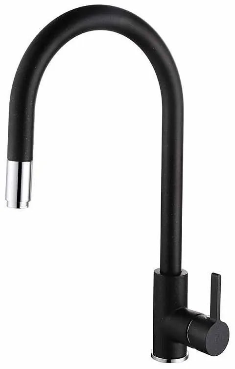 Смесител за кухня ICF 263006 BLACK, Inter Ceramic, неръждаема стомана, черен, с изтеглящ се душ, 22х45см