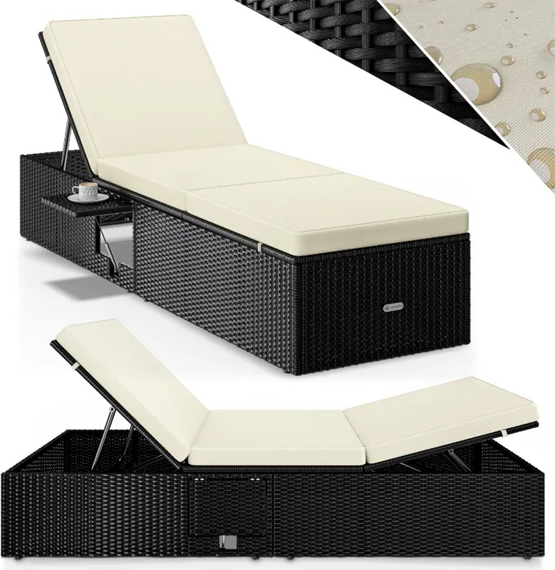 Градинска лежанка от полиратан със странична маса 200 × 58 × 33 cm