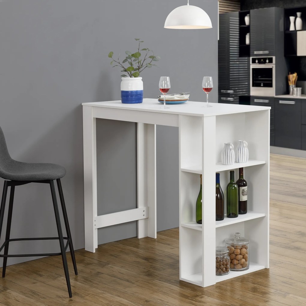 Bar counter Danderyd 120x60x106 cm with 3 Shelves White