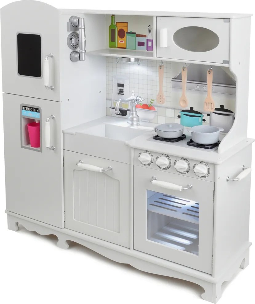 Дървена детска кухня с LED осветление, аксесоари и звукови ефекти