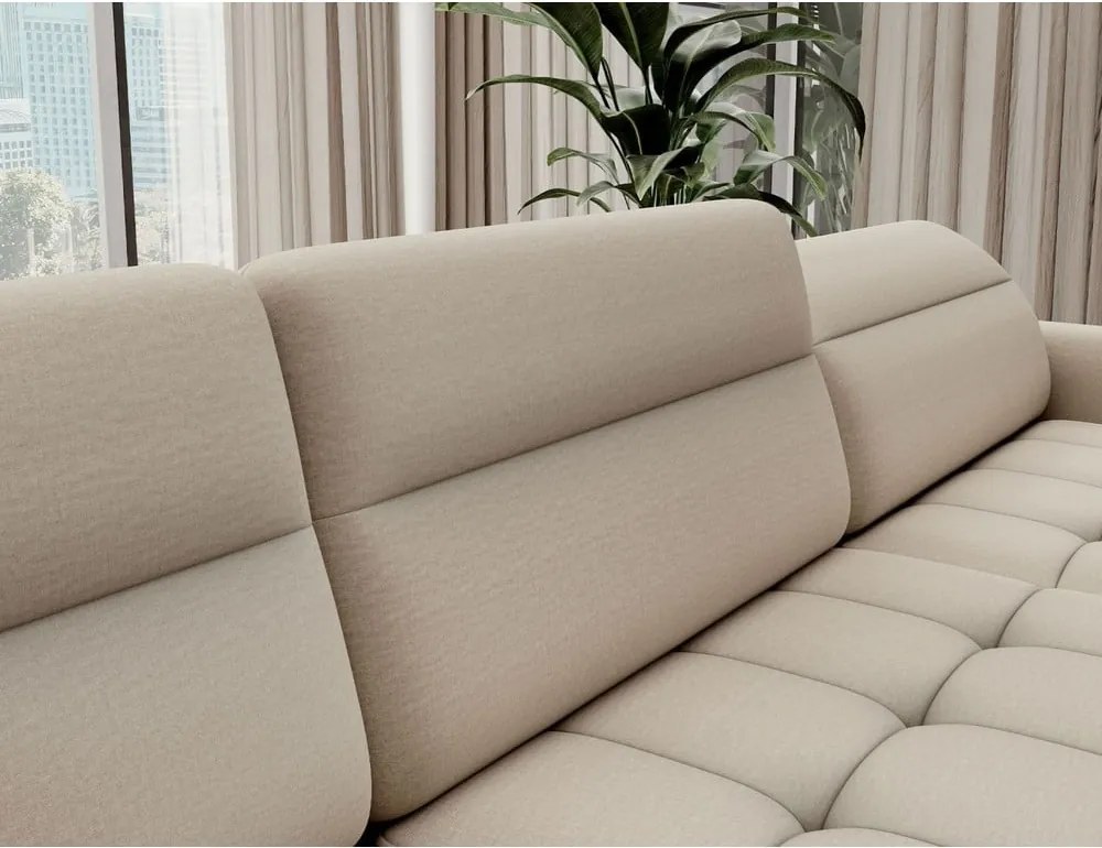 Бежов кадифен разтегателен ъглов диван с място за съхранение (ляв ъгъл U форма) Berrto – ELTAP