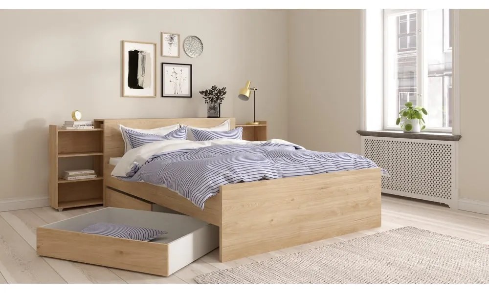 Двойно легло от дъбов декор без ламелно дъно в естествен цвят 140x200 cm Naia – Tvilum