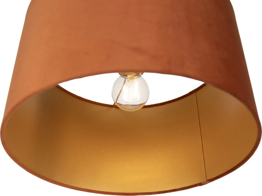 Hanglamp zwart met stekker en oranje kap met gouden binnenkant 35cm - Cavalux