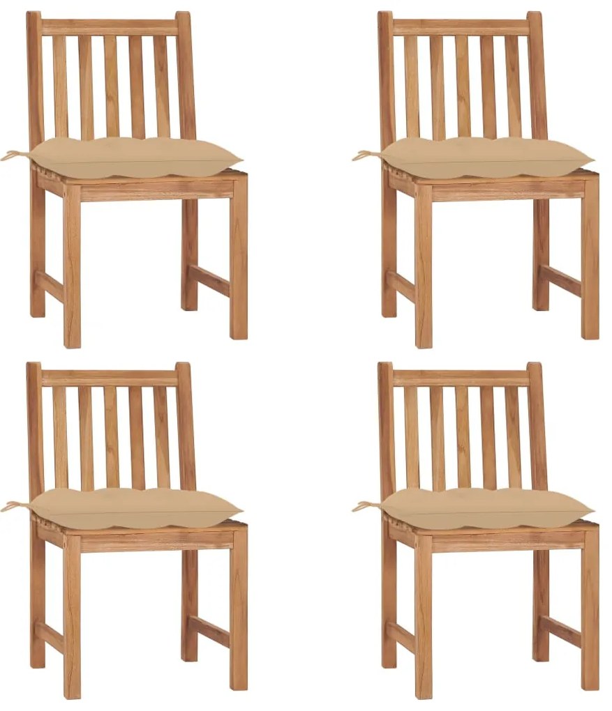 3073106 vidaXL Градински столове 4 бр с възглавници тиково дърво масив