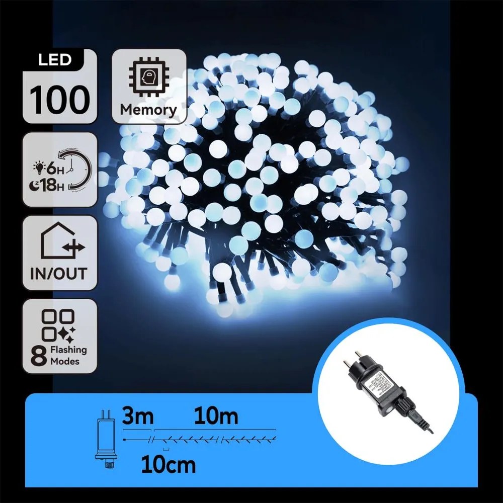 Aigostar - LED външна декоративна гирлянда 100xLED/3,6W/230V/8 функции 10m IP44 студено бяло