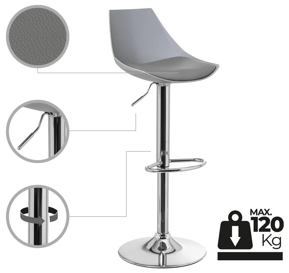 Сиви бар столове в комплект от 2 бр. с регулируема височина от имитация на кожа (височина на седалката 56,5 cm) – Casa Selección