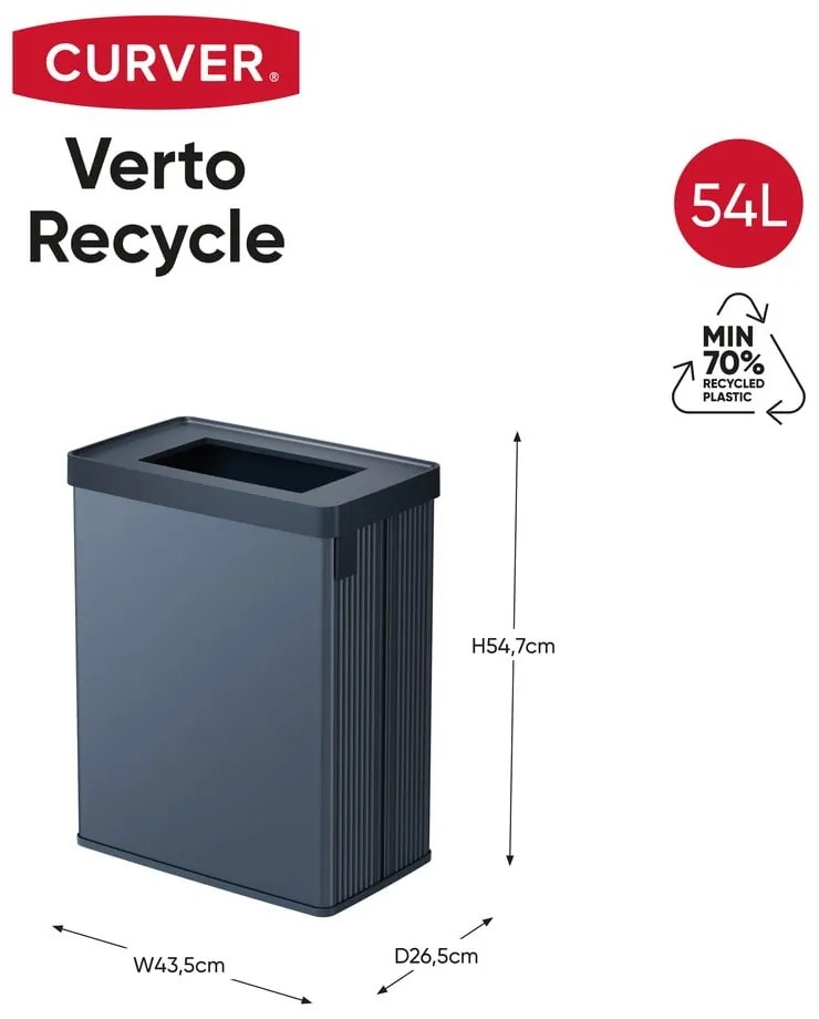 Синьо кошче за боклук за рециклиране от рециклирана пластмаса 54 l Verto Recycle – Curver