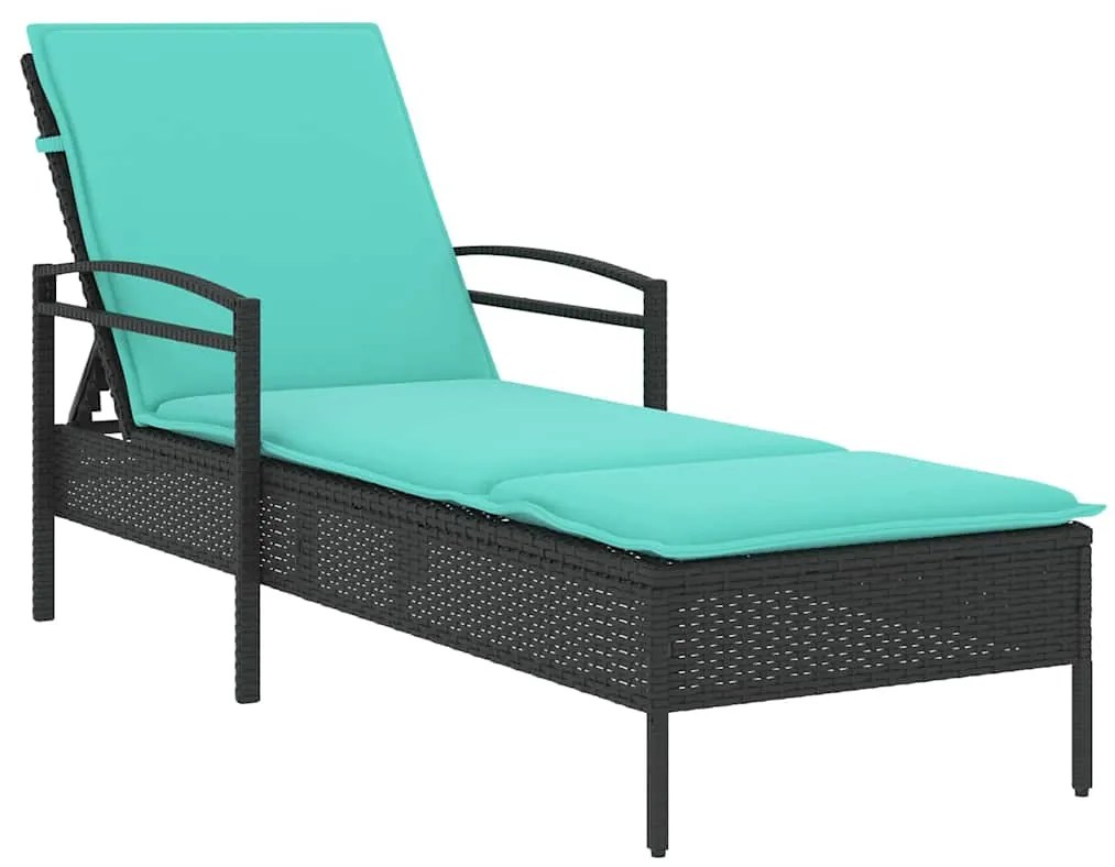 368307 vidaXL Шезлонг с възглавница, черен, 63x200x81 см, полиратан (само за САЩ)