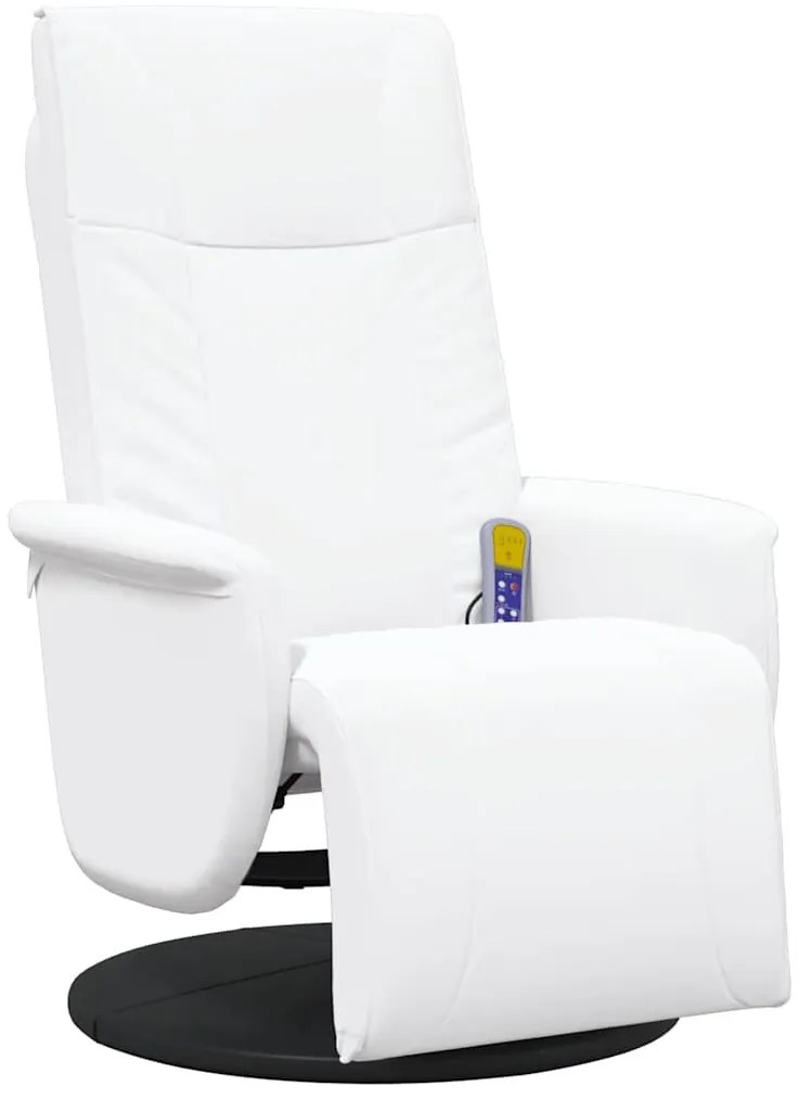 356518 vidaXL Масажен реклайнер стол с опора за крака, бял, изкуствена кожа