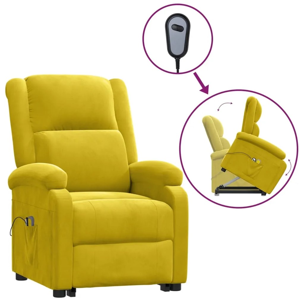 3124843 vidaXL Изправящ масажен стол, жълт, кадифе