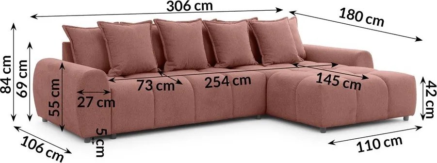 Теракотен ъглов диван (десен ъгъл) Albane – Ropez