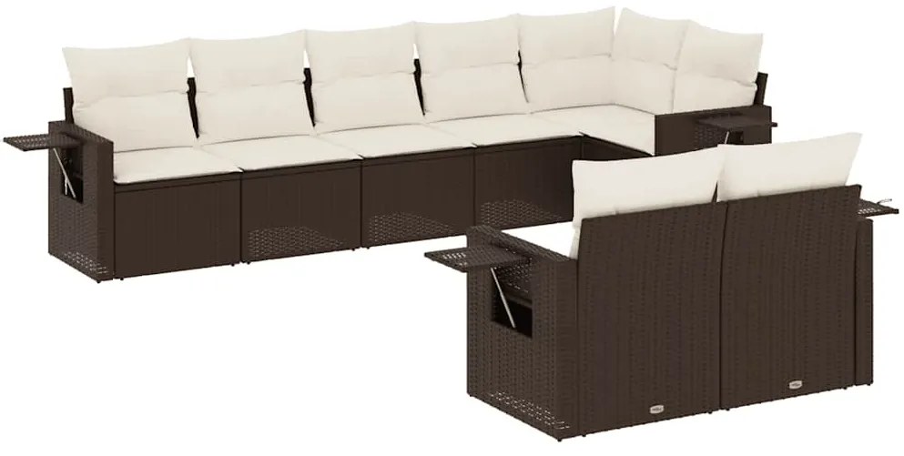 3220422 vidaXL Градински комплект с възглавници, 8 части, кафяв, полиратан