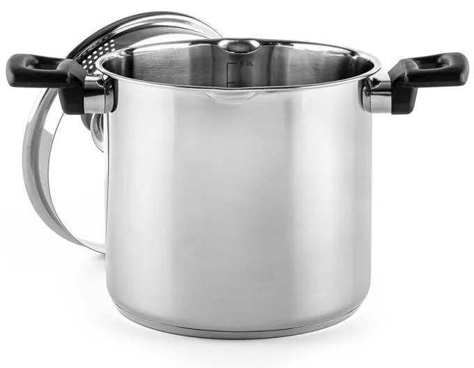 Дълбока тенджера Luigi Ferrero Sophia FR-3407, 20x18 см, 5.6 л, Стомана 18/10, Стъклен капак с отвор за пара, Индукция, Инокс