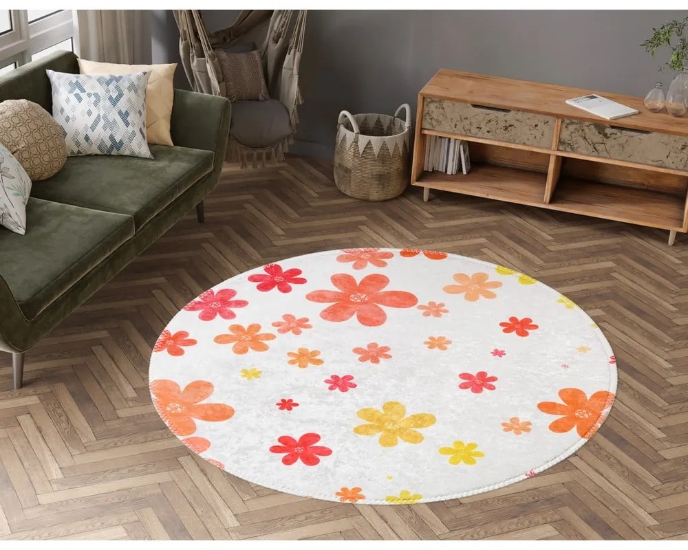Детски килим подходящ за пране в оранжево цвят слонова кост ø120 cm Fall Flowers – Vitaus