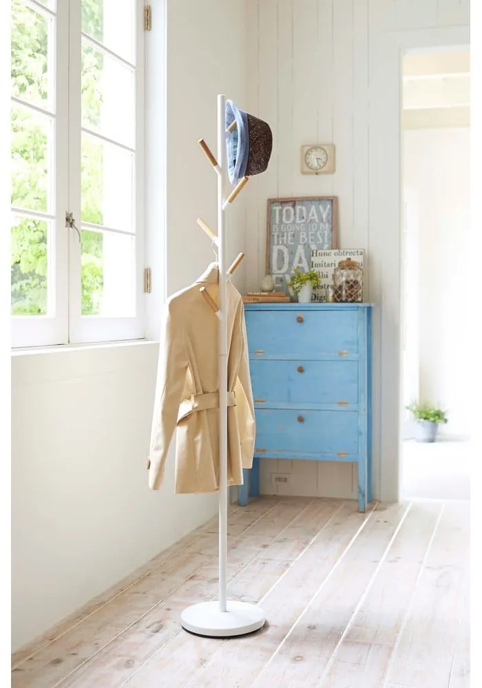 Бяла подова закачалка с детайли от букова дървесина Закачалка за стълб Plain - YAMAZAKI