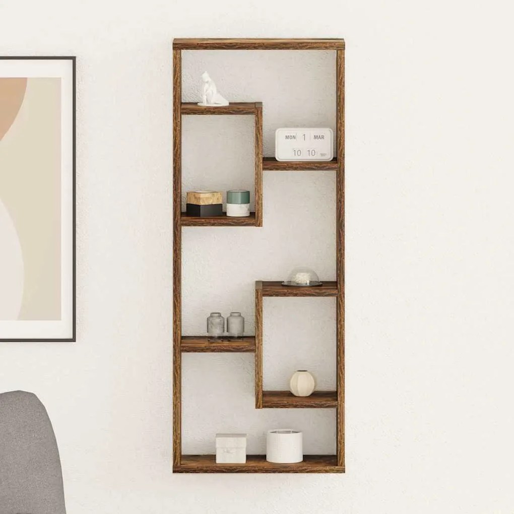 815846 vidaXL Стенен рафт, опушен дъб, 36x16x90 см, инженерно дърво