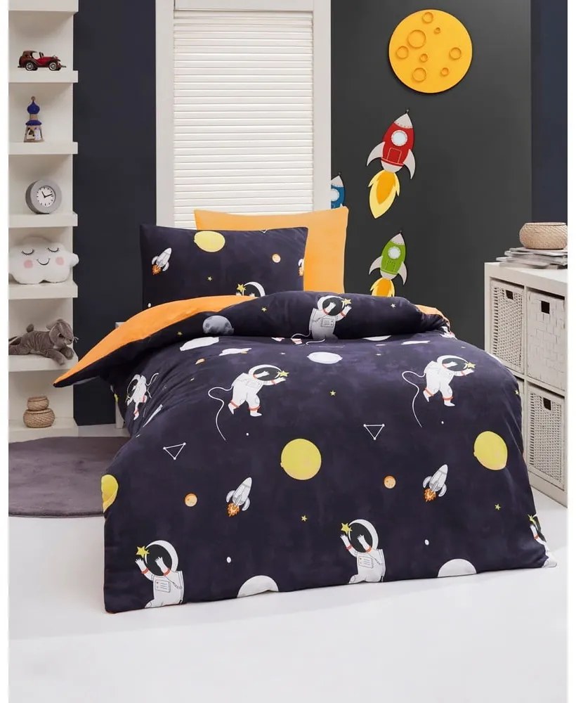 Тъмносиньо-оранжево единично детско спално бельо 140x200 cm Astron – Mijolnir