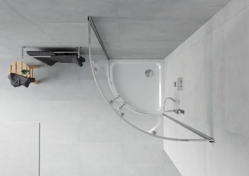 Mexen Rio душ кабина полукръгла 90 x 90 см, прозрачна, хром + корито Flat, бял