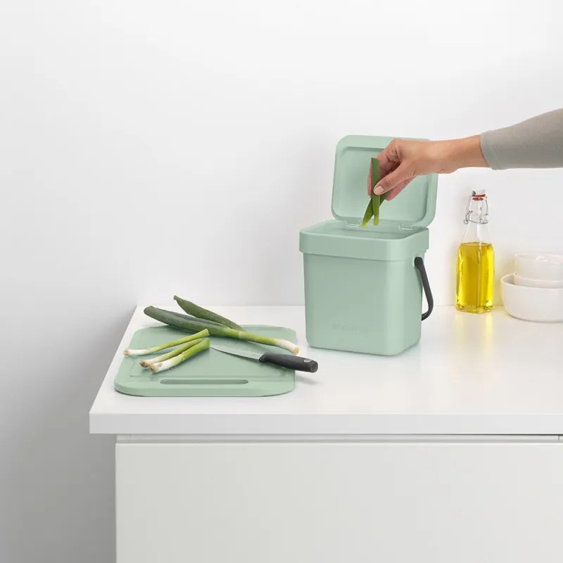 Кош за разделно събиране на боклук Brabantia Sort&Go 1005520, 3 л, Дръжка, Възможност за стенен монтаж, Светлозелен