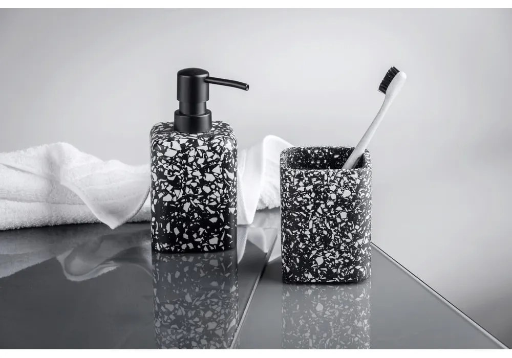 Черна чаша за четки за зъби Terrazzo - Wenko