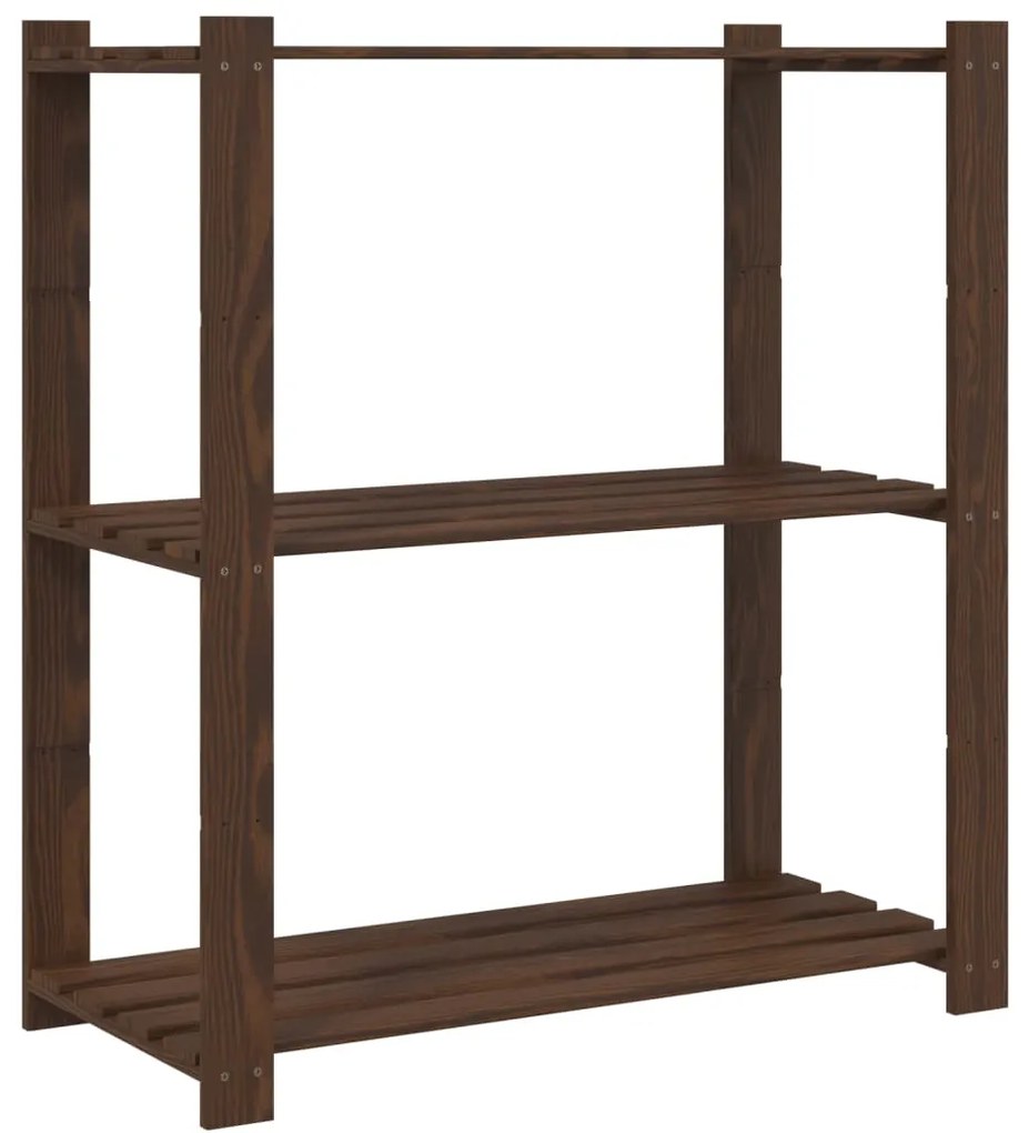 373397 vidaXL 3-етажен стелаж за съхранение, кафяв, 80x38x90 см, бор масив