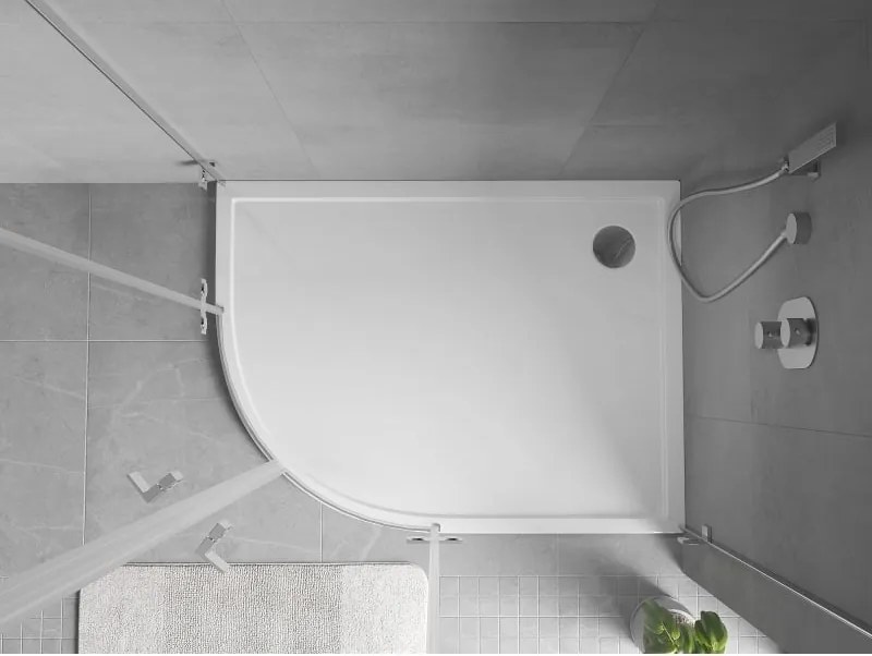 Mexen Flow полукръгъл асиметричен slim десен 100 x 80 см, бял гланц - 46Q108010R