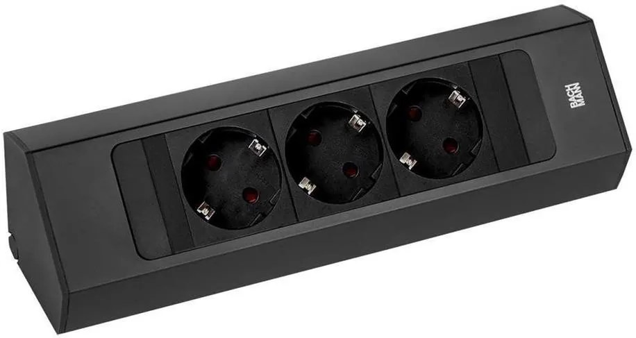 BACHMANN Модул CASIA 2 с 3x Шуко, цвят ЧЕРЕН, с възможност за ъглов монтаж, захранващ кабел 2м,  - B932.100