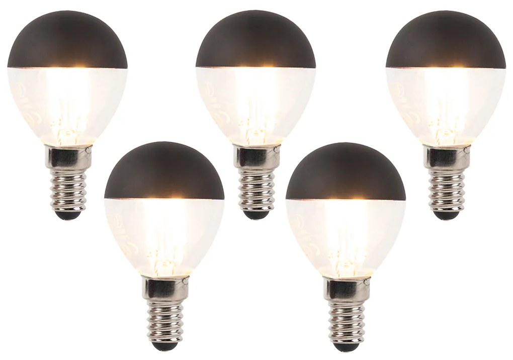 Комплект от 5 димируеми LED филаментни крушки E14 P45 черни 300lm 2700K