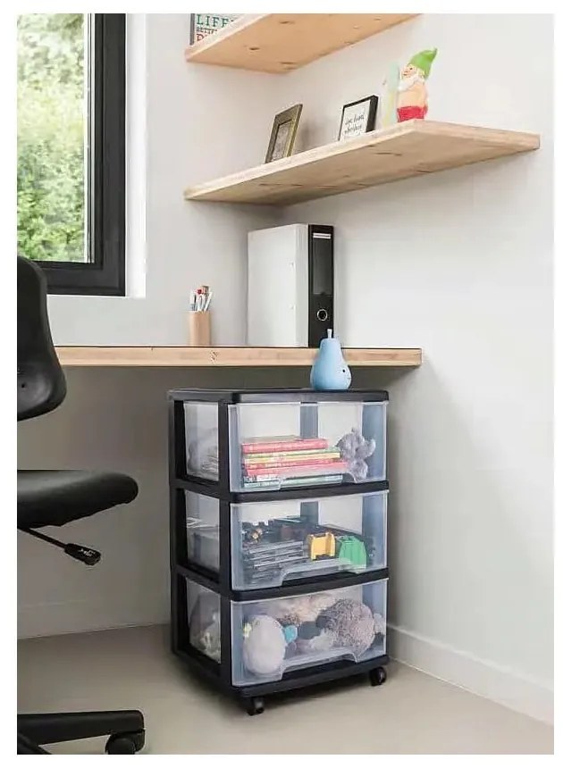 Пластмасовa подвижнa етажерка в черно с прозрачни чекмеджета 37x80,5 cm – Curver