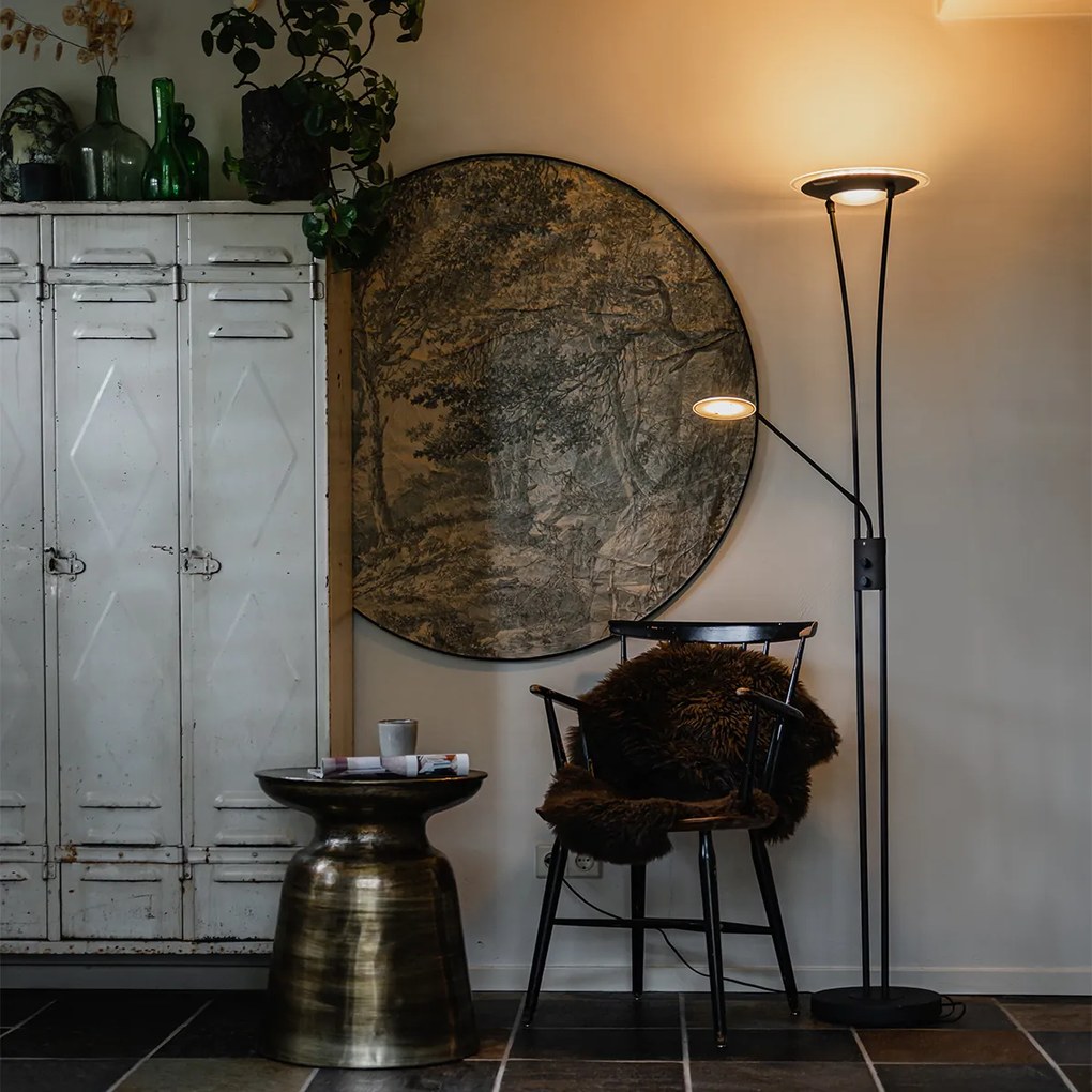 Модерна подова лампа черна, включително LED с рамо за четене - Ibiza