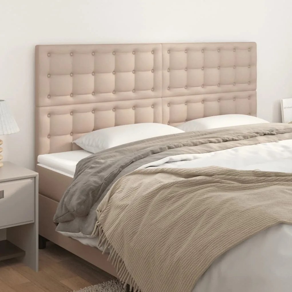 3116445 vidaXL Табла за легло, цвят капучино, 200x5x118/128 см, изкуствена кожа