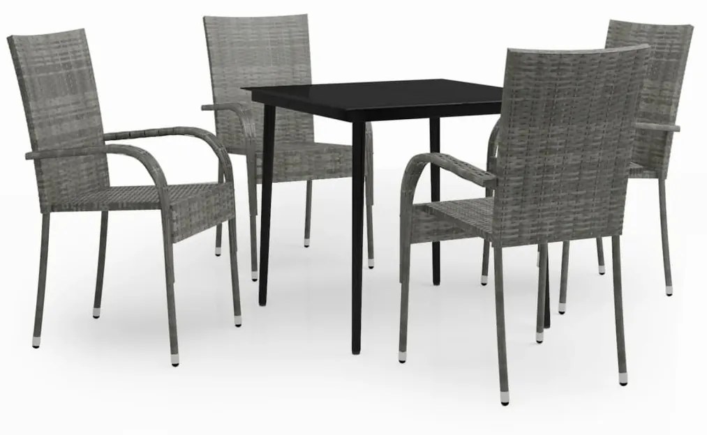 3099408 vidaXL Градински трапезен комплект, 5 части, сиво и черно