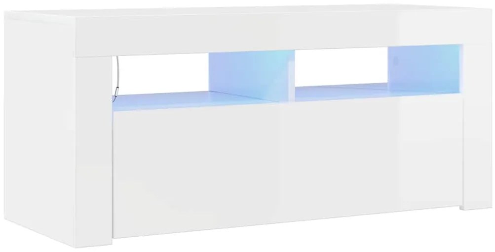 804325 vidaXL ТВ шкаф с LED осветление, бял гланц, 90x35x40 см
