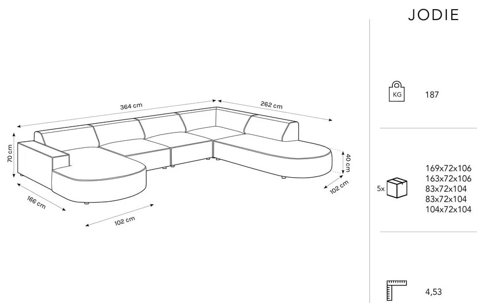 Ъглов диван от сиво кадифе (десен ъгъл) Jodie - Micadoni Home