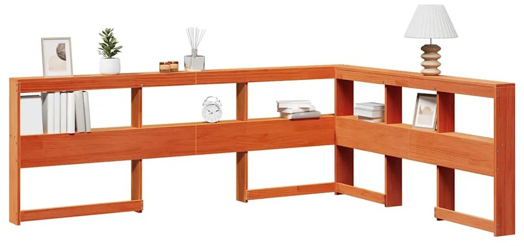 859282 vidaXL Табла за книги с L-образна, восъчнокафява, 140 см, дърво бор