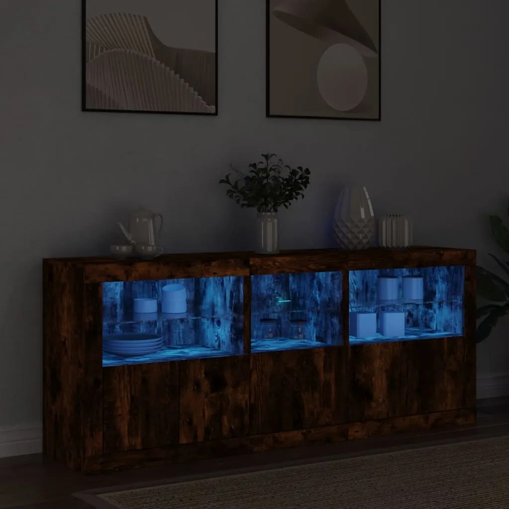 Sonata H Сайдборд с LED светлини, oпушен дъб, 162x37x67 см