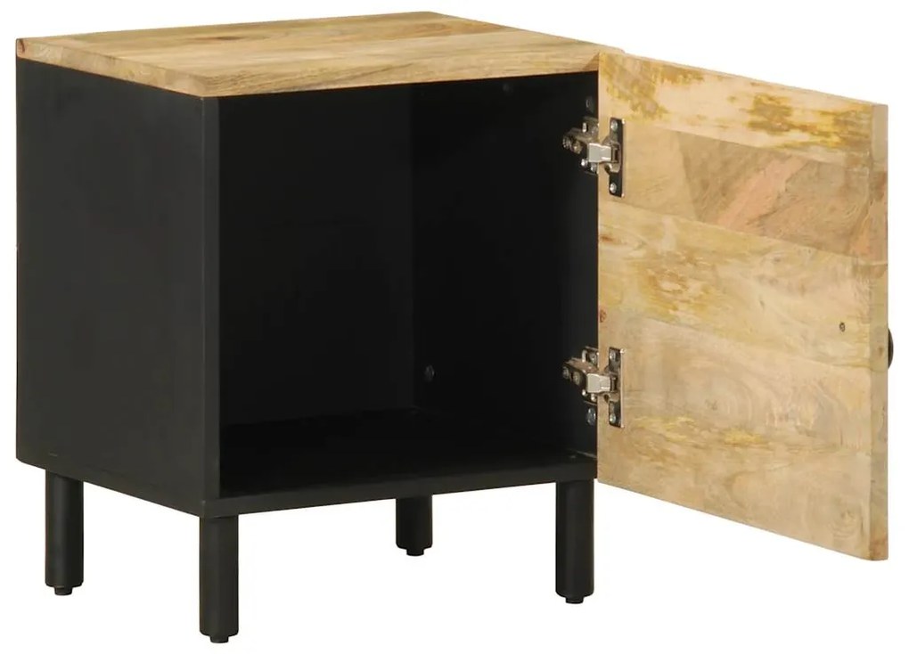 4018624 vidaXL Нощно шкафче, черен, 40x33,5x46 см, грубо мангово дърво масив
